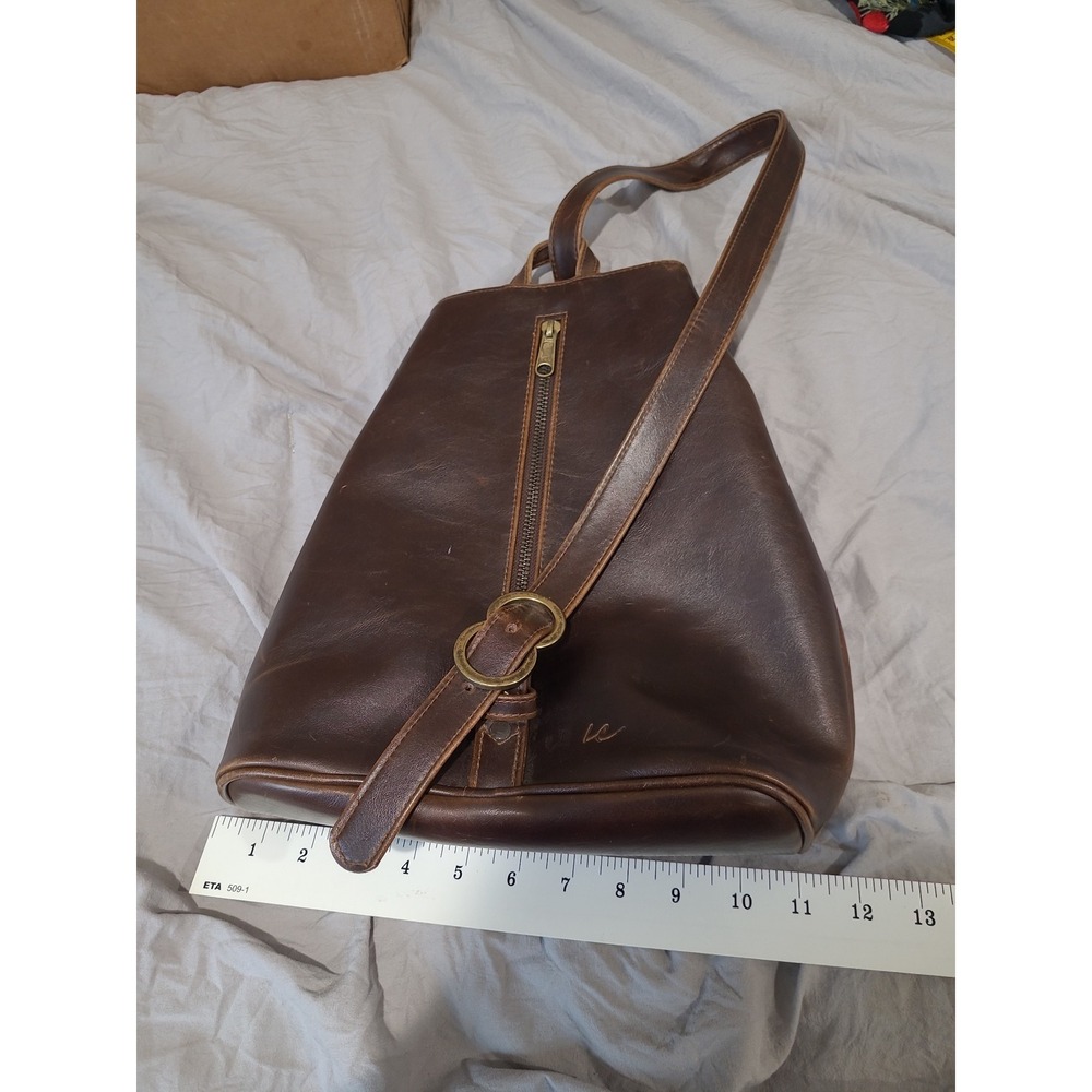 Vtg Leather Sling Backpack Shoulder Bag Purse Brown by Liz Claiborne boho casual - Picture 4 of 12
